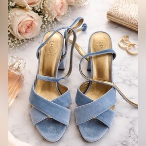 Forever Soles Velvet Heels - Powder Blue - (BRAND NEW)